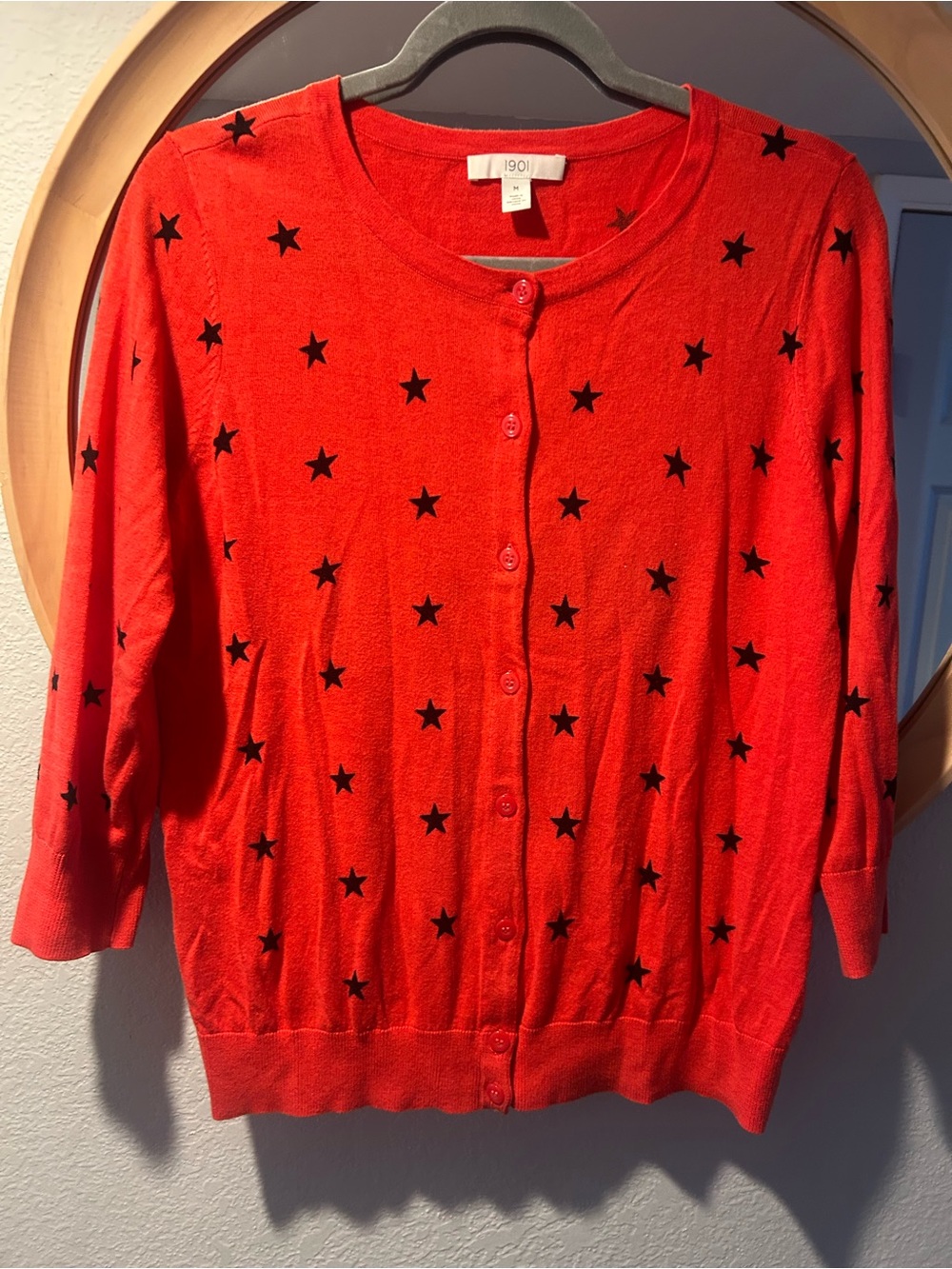 1901 Red Cardigan with Black Star Pattern